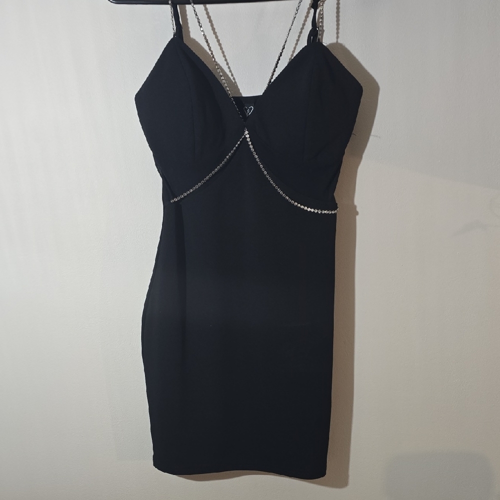 Windsor Black Mini Dress with Chain Detail